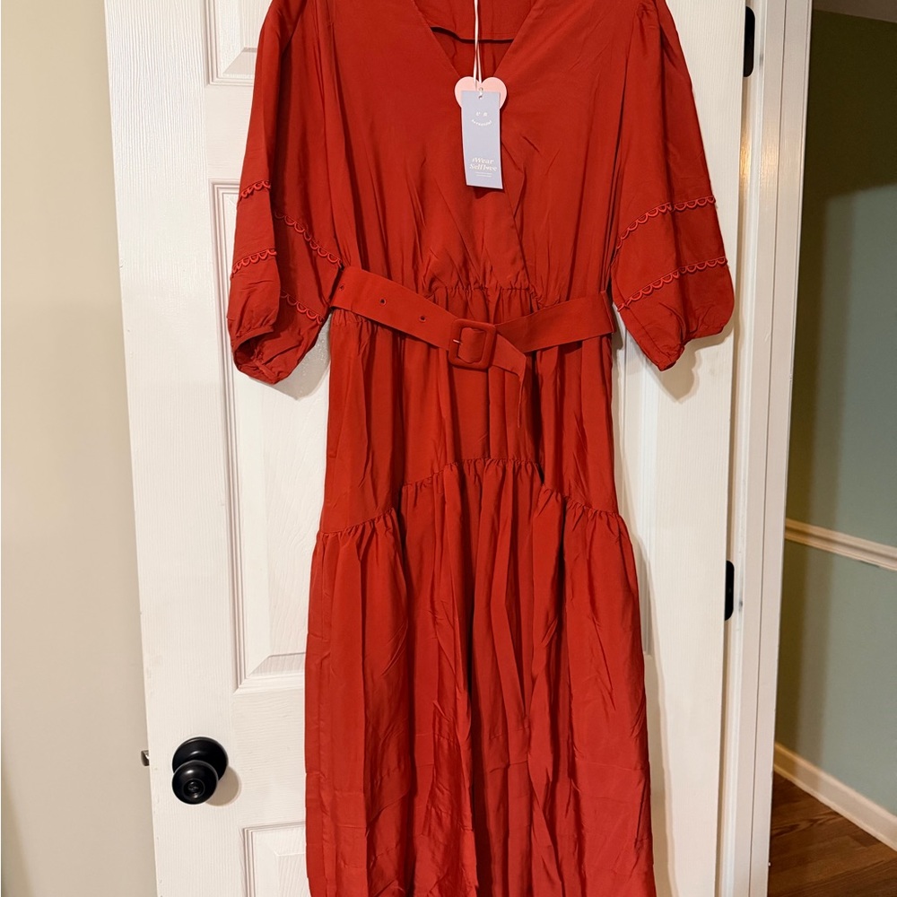 Elegant Red Belted Dress